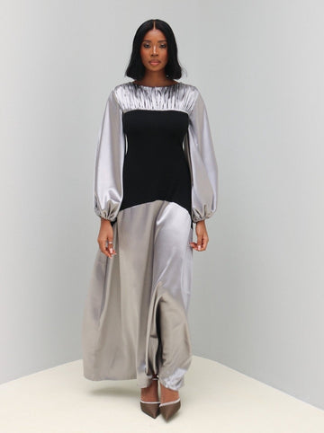 Maude, Maxi Dress in chrome and black