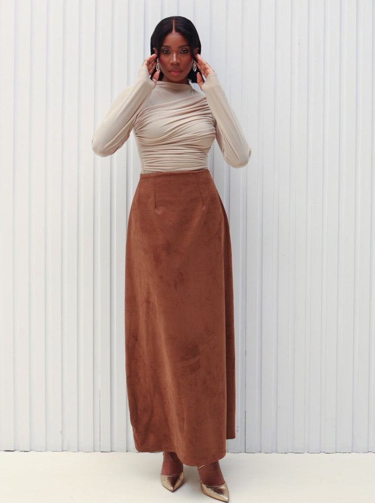 coffee brown suede skirt